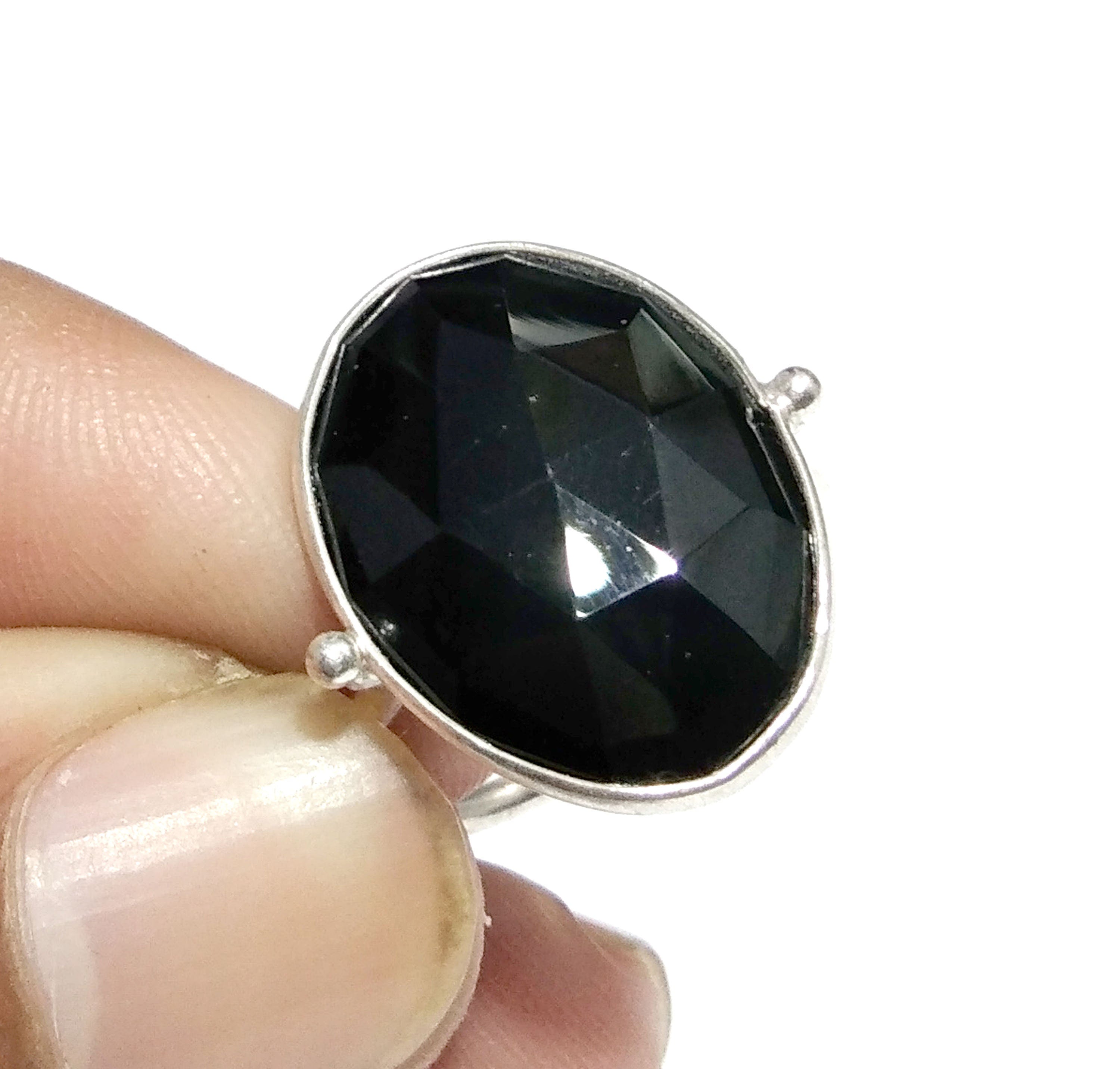 Black Onyx Checker Cut Stone Ring, 925 Solid Starling Silver Ring, Gemstone Size 15x20mm Natural Black Onyx Stone Ring, Gift Engagement Ring